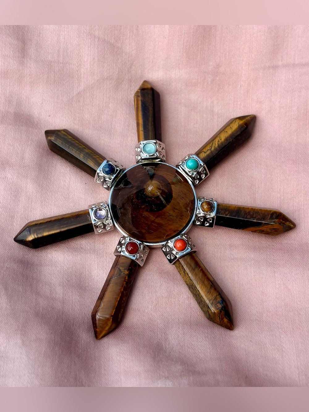 Tiger Eye Crystal Energy Star with Multicolor Accent Stones